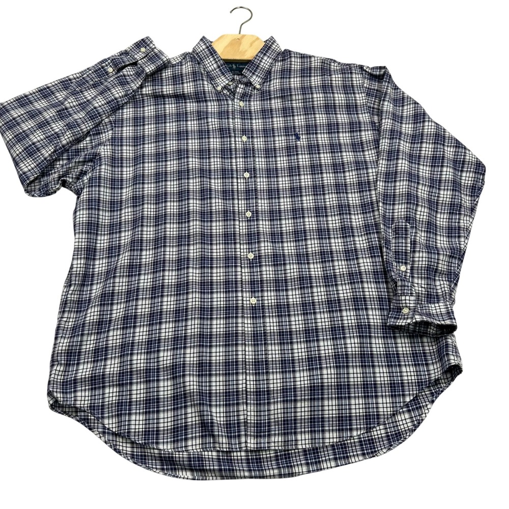 Ralph Lauren Blake Mens XL Blue White Plaid Long Sleeve Button Down Cotton Shirt
